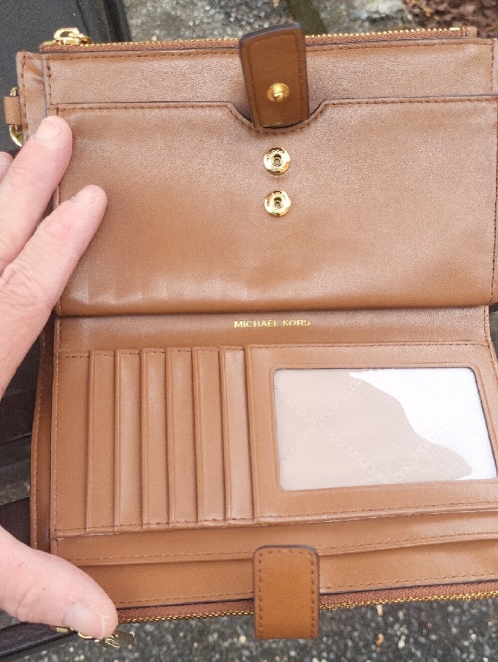 Michael Kors Brown Leather Studded Wristlet Clutch - Picture 7 of 16